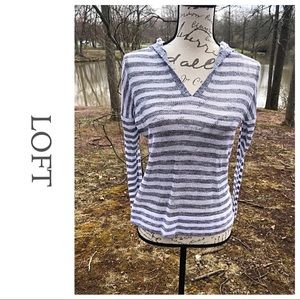 Loft Light Gray & White Striped Hooded Sweater